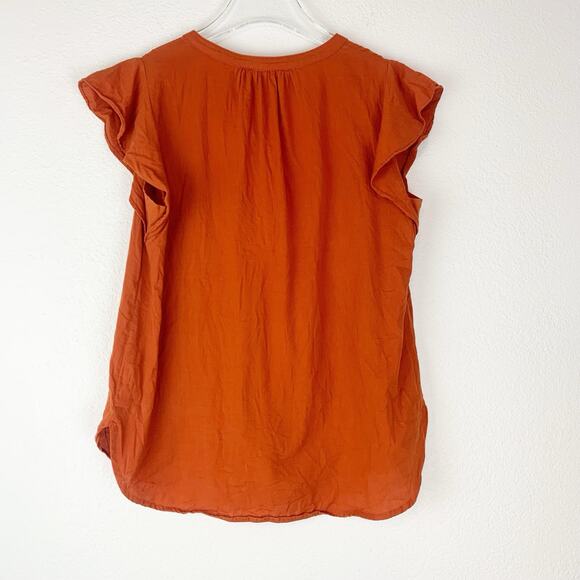Bohme Top Women Small Rust Boho Prairie Blouse Flutter Sleeve Embroidered V-neck - Picture 3 of 8